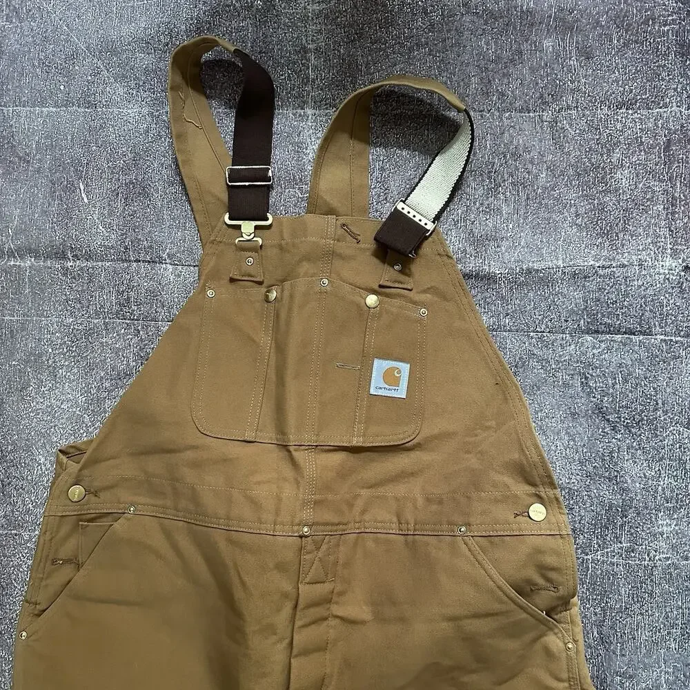Men's Vintage Y2K Carhartt USA Double Front Knee Quilt Lined Overalls Sz 44 X 30 - Picture 3 of 7